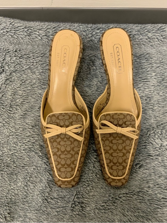 Coach Shoes - COACH Brown Signature Canvas Bow-Accent Slip-On